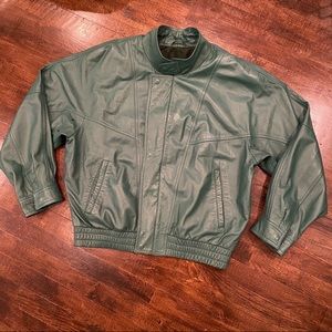 BALLY 80s Vintage Green Leather Bomber Jacket Coat